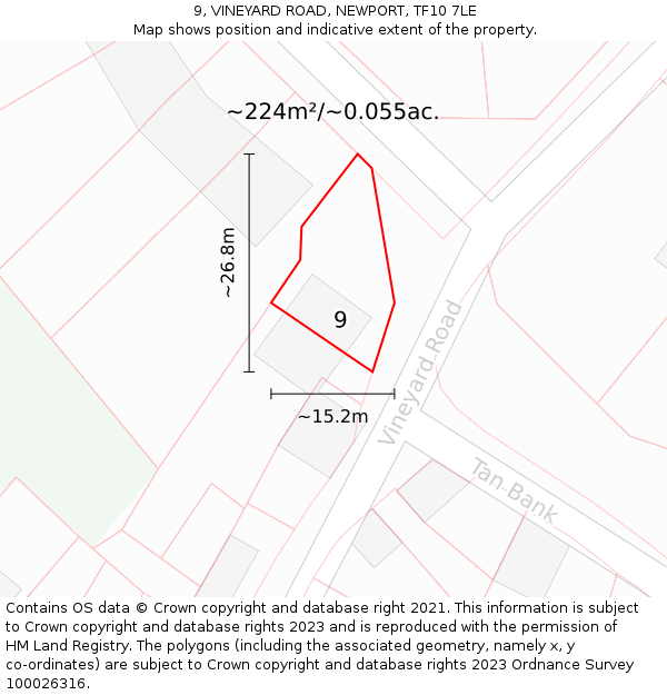 9, VINEYARD ROAD, NEWPORT, TF10 7LE: Plot and title map