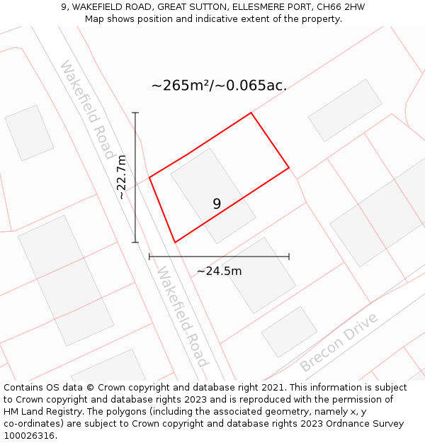 9, WAKEFIELD ROAD, GREAT SUTTON, ELLESMERE PORT, CH66 2HW: Plot and title map