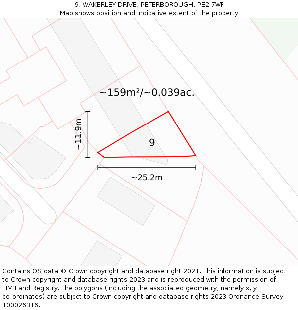 9, WAKERLEY DRIVE, PETERBOROUGH, PE2 7WF: Plot and title map