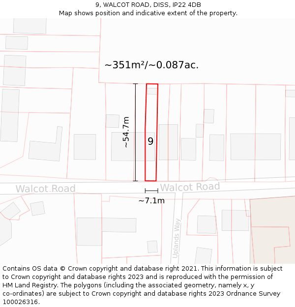 9, WALCOT ROAD, DISS, IP22 4DB: Plot and title map