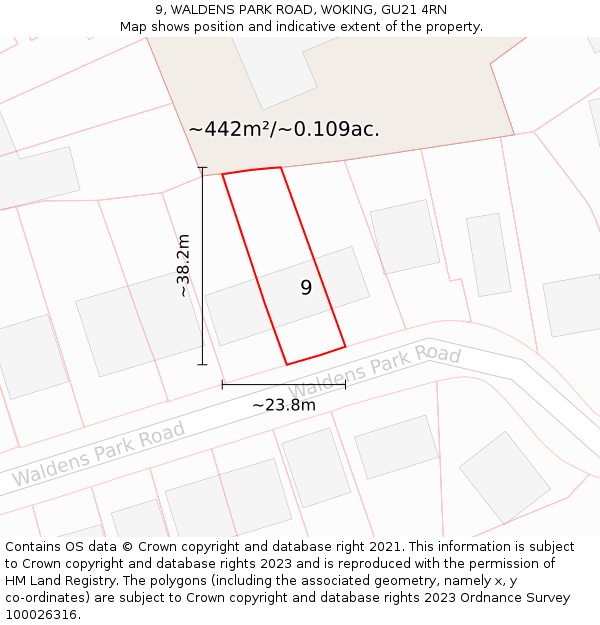 9, WALDENS PARK ROAD, WOKING, GU21 4RN: Plot and title map