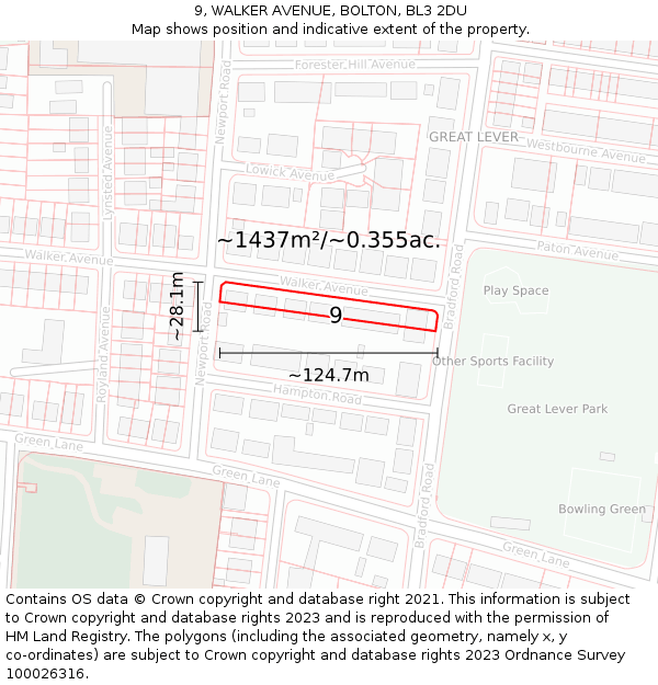 9, WALKER AVENUE, BOLTON, BL3 2DU: Plot and title map