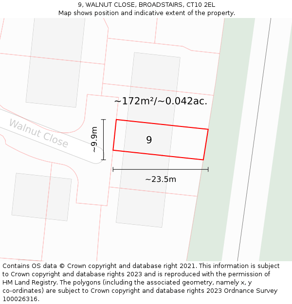 9, WALNUT CLOSE, BROADSTAIRS, CT10 2EL: Plot and title map