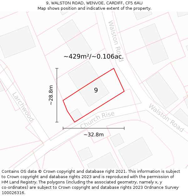 9, WALSTON ROAD, WENVOE, CARDIFF, CF5 6AU: Plot and title map