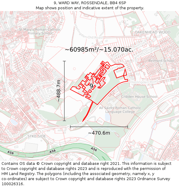 9, WARD WAY, ROSSENDALE, BB4 6SP: Plot and title map