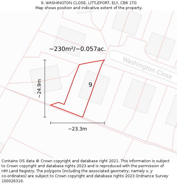 9, WASHINGTON CLOSE, LITTLEPORT, ELY, CB6 1TG: Plot and title map