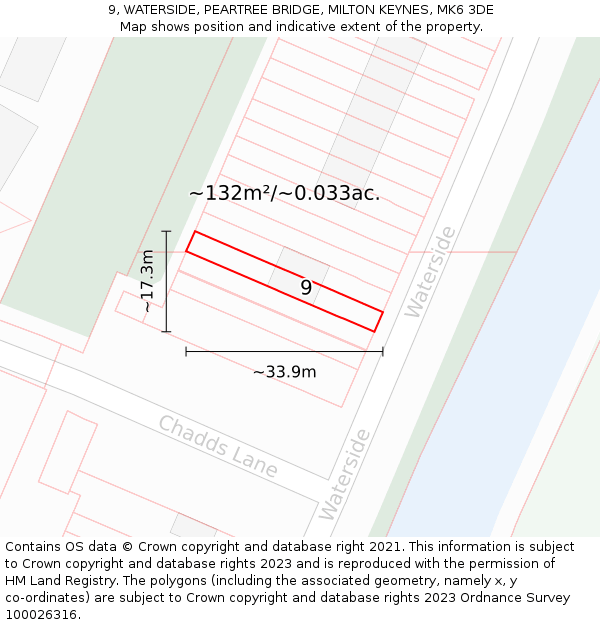 9, WATERSIDE, PEARTREE BRIDGE, MILTON KEYNES, MK6 3DE: Plot and title map