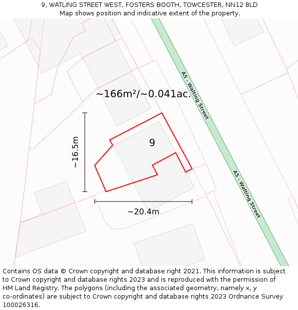 9, WATLING STREET WEST, FOSTERS BOOTH, TOWCESTER, NN12 8LD: Plot and title map