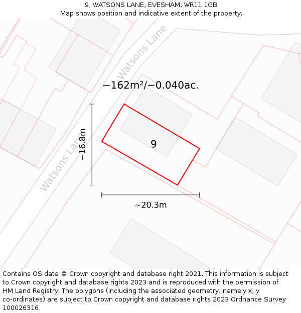 9, WATSONS LANE, EVESHAM, WR11 1GB: Plot and title map