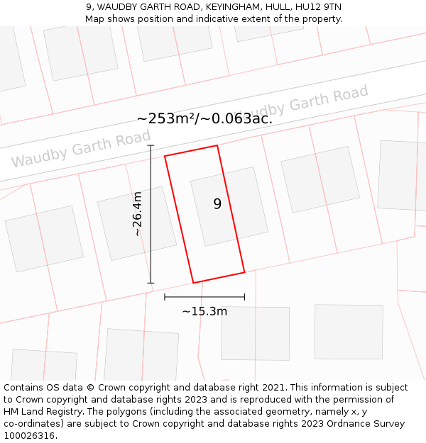 9, WAUDBY GARTH ROAD, KEYINGHAM, HULL, HU12 9TN: Plot and title map