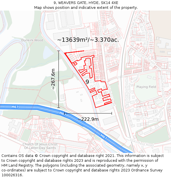 9, WEAVERS GATE, HYDE, SK14 4XE: Plot and title map