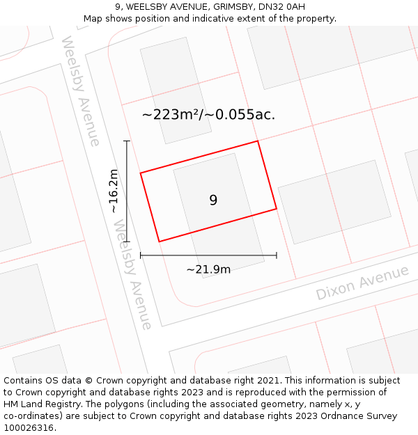 9, WEELSBY AVENUE, GRIMSBY, DN32 0AH: Plot and title map