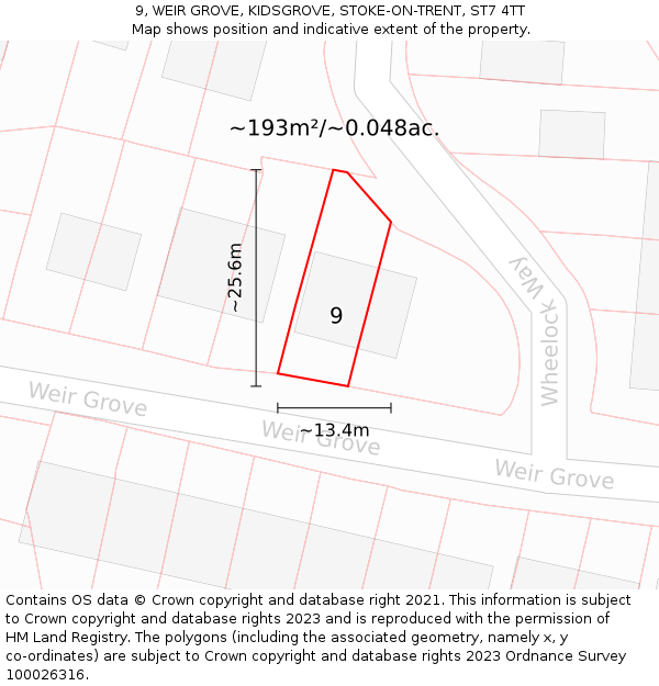 9, WEIR GROVE, KIDSGROVE, STOKE-ON-TRENT, ST7 4TT: Plot and title map