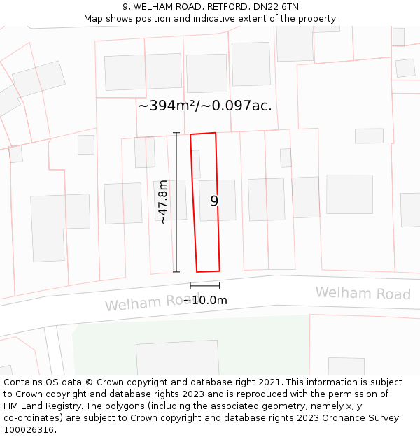 9, WELHAM ROAD, RETFORD, DN22 6TN: Plot and title map