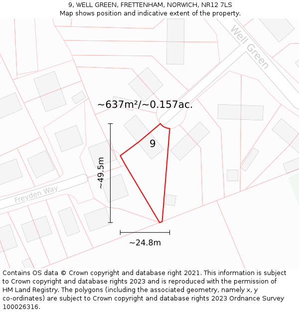 9, WELL GREEN, FRETTENHAM, NORWICH, NR12 7LS: Plot and title map
