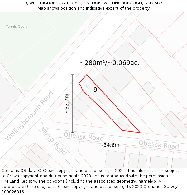 9, WELLINGBOROUGH ROAD, FINEDON, WELLINGBOROUGH, NN9 5DX: Plot and title map