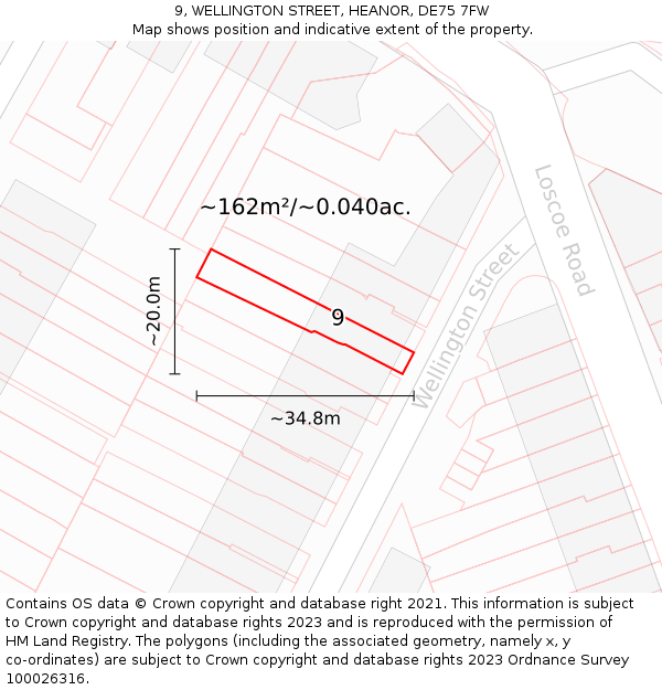 9, WELLINGTON STREET, HEANOR, DE75 7FW: Plot and title map