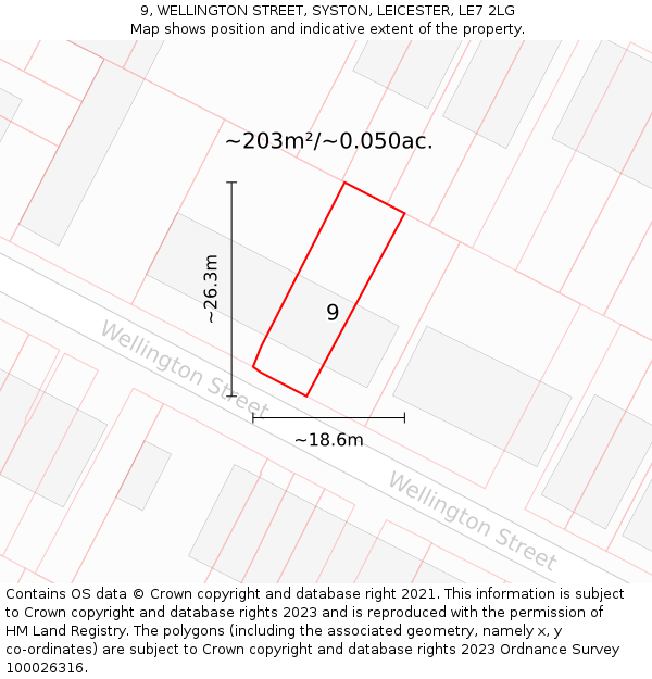 9, WELLINGTON STREET, SYSTON, LEICESTER, LE7 2LG: Plot and title map