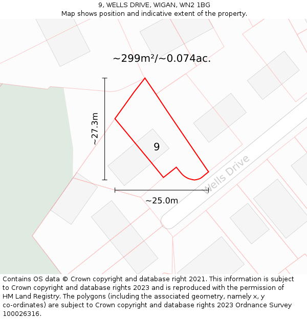 9, WELLS DRIVE, WIGAN, WN2 1BG: Plot and title map