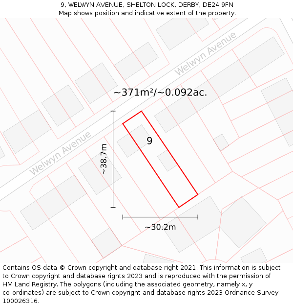 9, WELWYN AVENUE, SHELTON LOCK, DERBY, DE24 9FN: Plot and title map