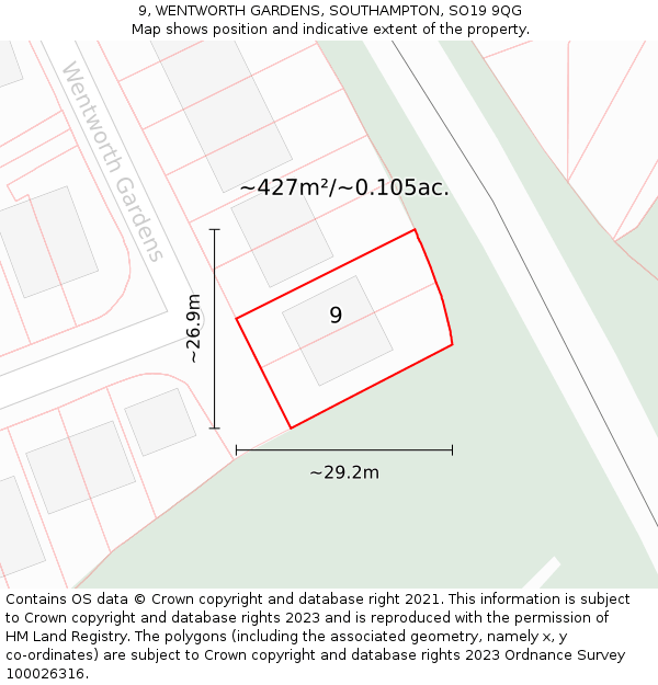 9, WENTWORTH GARDENS, SOUTHAMPTON, SO19 9QG: Plot and title map