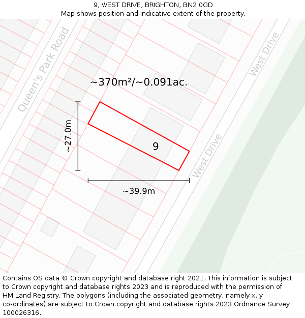 9, WEST DRIVE, BRIGHTON, BN2 0GD: Plot and title map