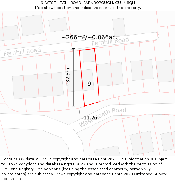 9, WEST HEATH ROAD, FARNBOROUGH, GU14 8QH: Plot and title map