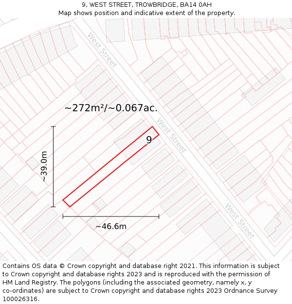9, WEST STREET, TROWBRIDGE, BA14 0AH: Plot and title map