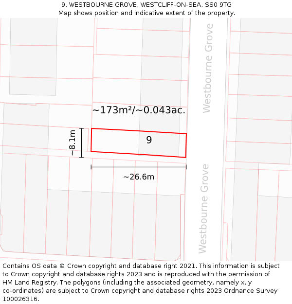 9, WESTBOURNE GROVE, WESTCLIFF-ON-SEA, SS0 9TG: Plot and title map