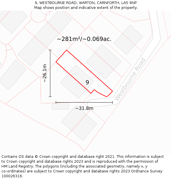 9, WESTBOURNE ROAD, WARTON, CARNFORTH, LA5 9NP: Plot and title map