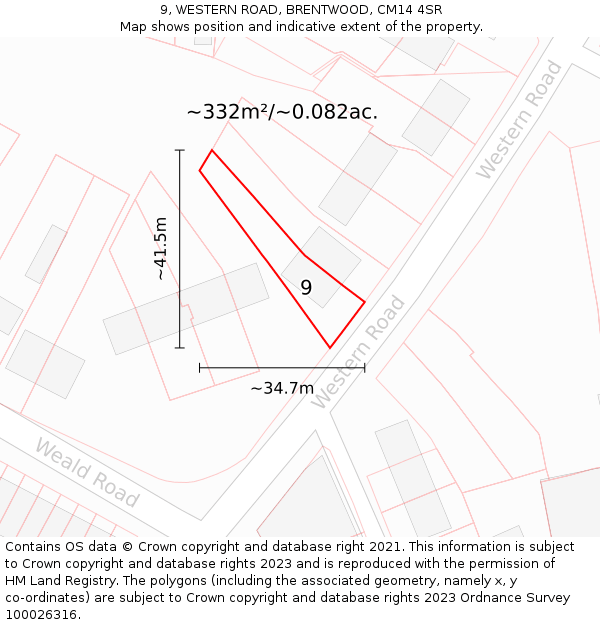 9, WESTERN ROAD, BRENTWOOD, CM14 4SR: Plot and title map