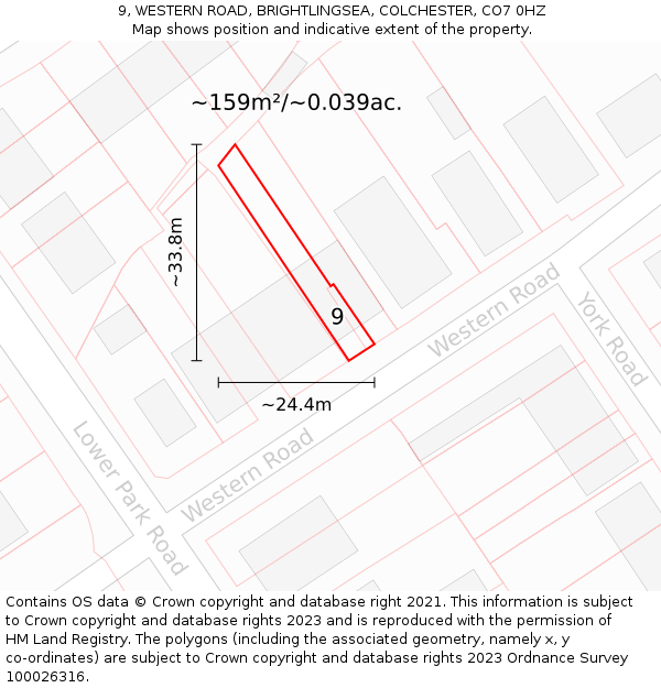 9, WESTERN ROAD, BRIGHTLINGSEA, COLCHESTER, CO7 0HZ: Plot and title map