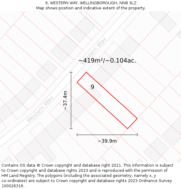 9, WESTERN WAY, WELLINGBOROUGH, NN8 3LZ: Plot and title map