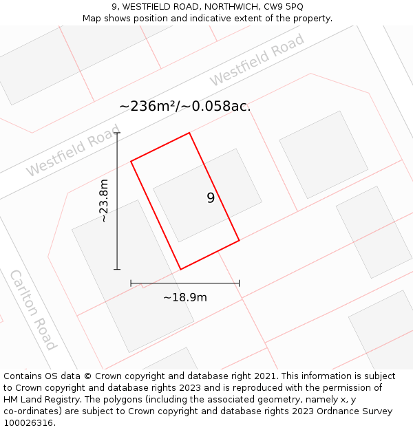 9, WESTFIELD ROAD, NORTHWICH, CW9 5PQ: Plot and title map