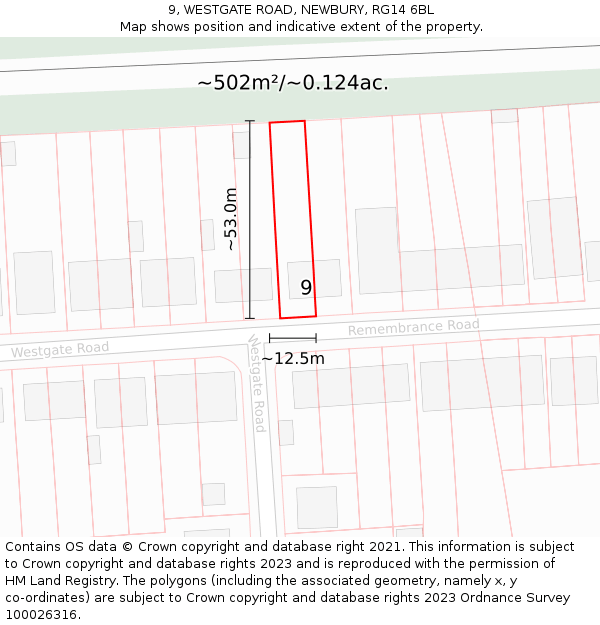 9, WESTGATE ROAD, NEWBURY, RG14 6BL: Plot and title map