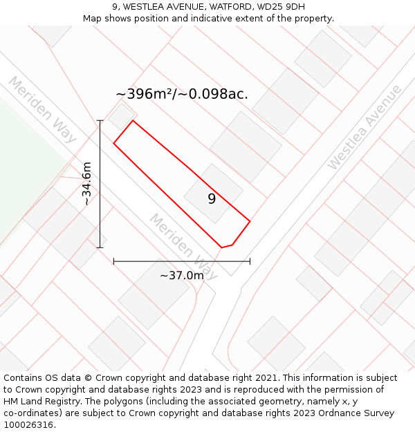 9, WESTLEA AVENUE, WATFORD, WD25 9DH: Plot and title map