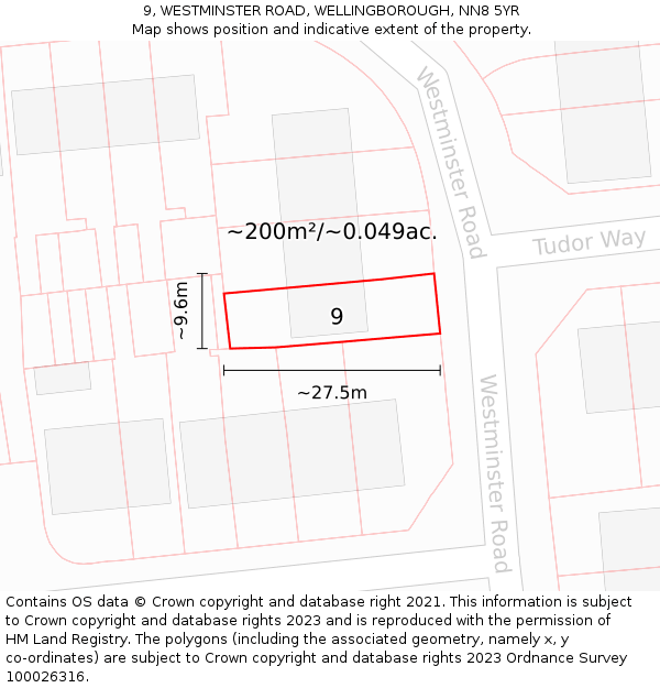 9, WESTMINSTER ROAD, WELLINGBOROUGH, NN8 5YR: Plot and title map