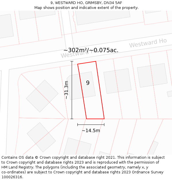 9, WESTWARD HO, GRIMSBY, DN34 5AF: Plot and title map