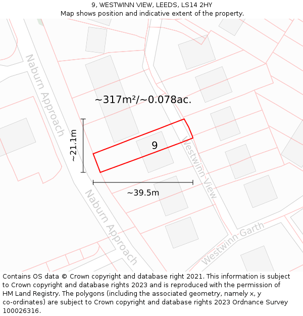 9, WESTWINN VIEW, LEEDS, LS14 2HY: Plot and title map