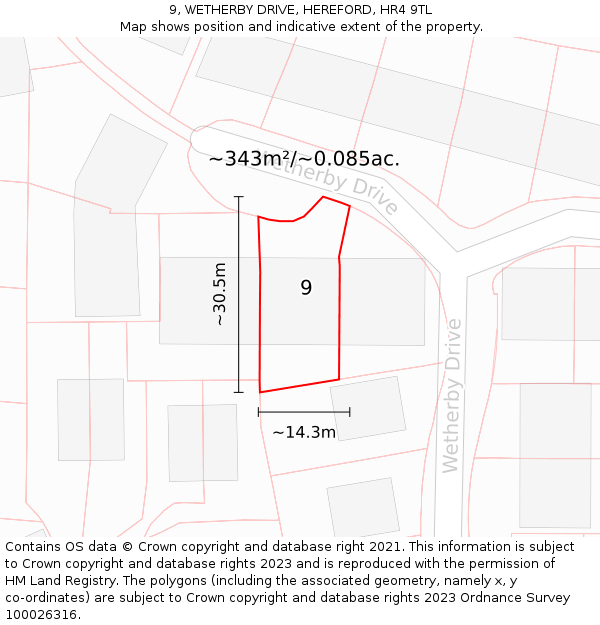 9, WETHERBY DRIVE, HEREFORD, HR4 9TL: Plot and title map