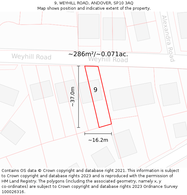 9, WEYHILL ROAD, ANDOVER, SP10 3AQ: Plot and title map