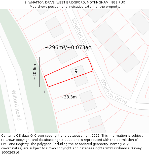 9, WHATTON DRIVE, WEST BRIDGFORD, NOTTINGHAM, NG2 7UX: Plot and title map