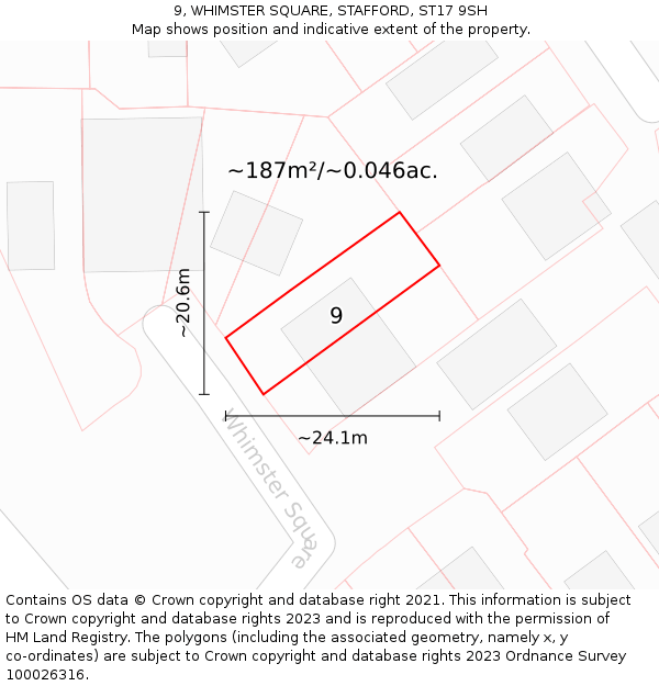 9, WHIMSTER SQUARE, STAFFORD, ST17 9SH: Plot and title map