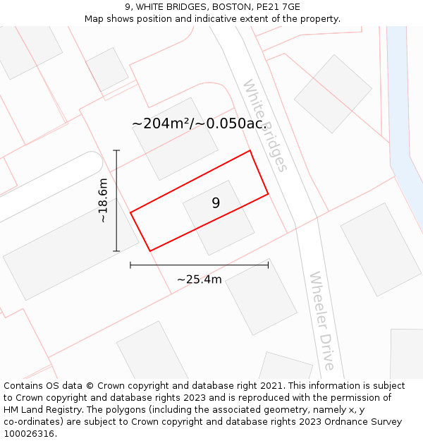 9, WHITE BRIDGES, BOSTON, PE21 7GE: Plot and title map