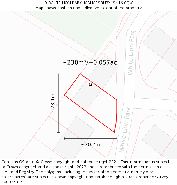 9, WHITE LION PARK, MALMESBURY, SN16 0QW: Plot and title map