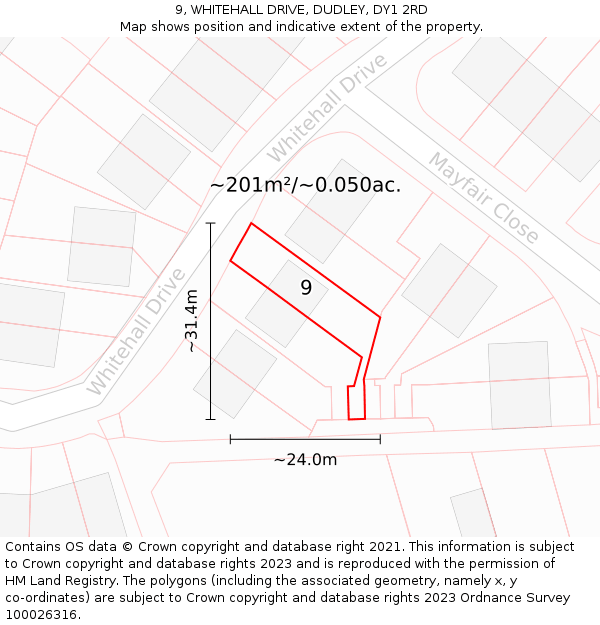 9, WHITEHALL DRIVE, DUDLEY, DY1 2RD: Plot and title map