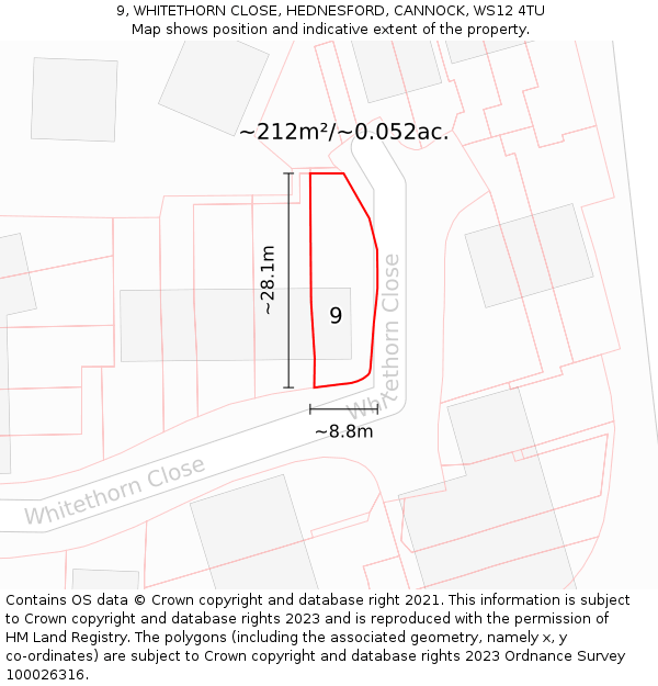 9, WHITETHORN CLOSE, HEDNESFORD, CANNOCK, WS12 4TU: Plot and title map