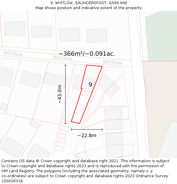 9, WHITLOW, SAUNDERSFOOT, SA69 9AE: Plot and title map