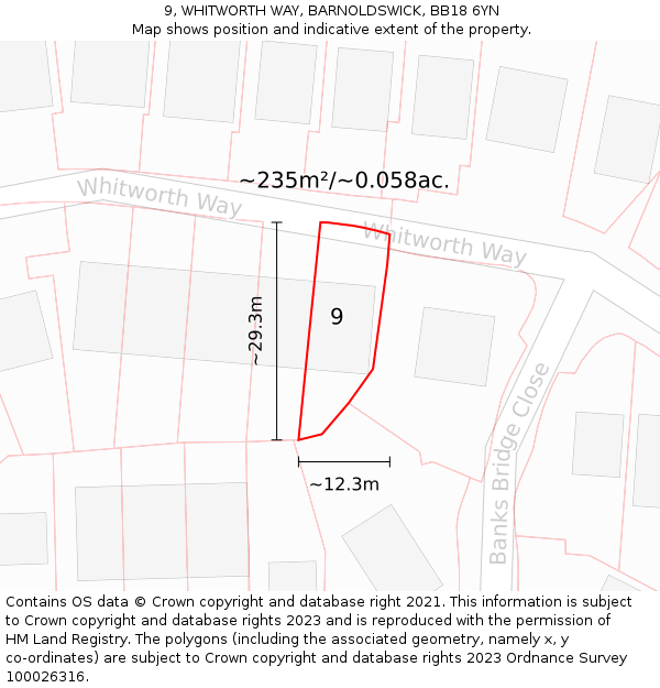 9, WHITWORTH WAY, BARNOLDSWICK, BB18 6YN: Plot and title map