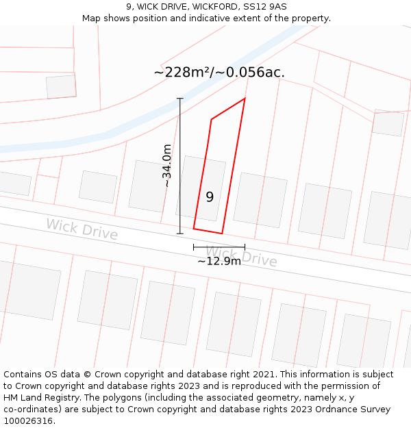 9, WICK DRIVE, WICKFORD, SS12 9AS: Plot and title map